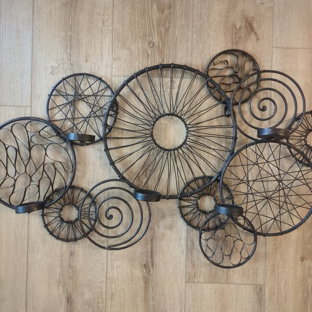 West Elm Spiral Circles Iron Wall 5-Votive Candle Holder Scones